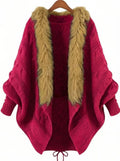 Women's Fall-Winter Fashion Plus Size Wool Tie-Front Loose Knit Top + Sweater + Cardi - Black