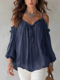 Fall Casual Off-Shoulder Tie-Front Shirt + Camisole