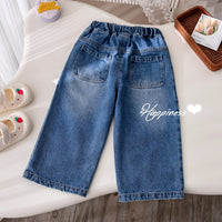 Girls' Puppy Rainbow Embroidery Straight Jeans