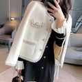 Women's Fall-Winter Chanel-Style Fashion Knit Loose Cropped Cardigan + Jacket 2026 - Milk White
