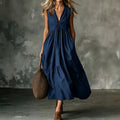 Elegant V-Neck Pocket Pleated Sleeveless Camisole Dress