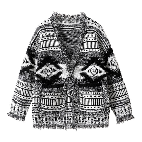 Girls' Fair Isle Fringe Knit Cardigan