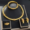 Dubai New Overseas 18K Chinese Style Plain Band Rhinestone Necklace Bracelet Set Earrings Ring Middle East Trendy Accessory Set