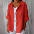 Summer Retro Fashion Linen Cotton Short Sleeve Loose Cardigan + Shirt