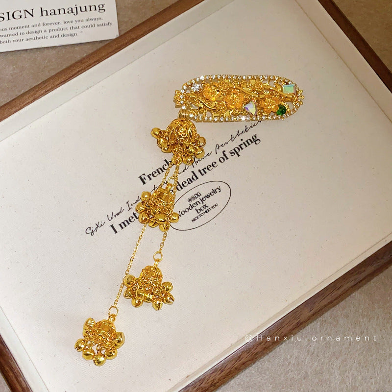 Rhinestone Oval Flower Bell Tassel Hair Clip - view 4