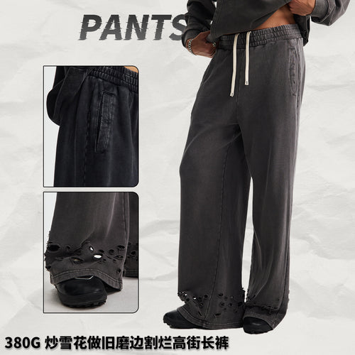 Men's Fall/Winter Western High Street Retro Pure Cotton Washed Destroyed Wide Leg Pants