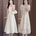 French Style Square Neck Fitted Sweet Long Dress, 2026 Summer New