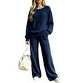 Fall-Winter Casual Fashion Knit Long Sleeve Wide Leg Pants + Top 2-Piece Set