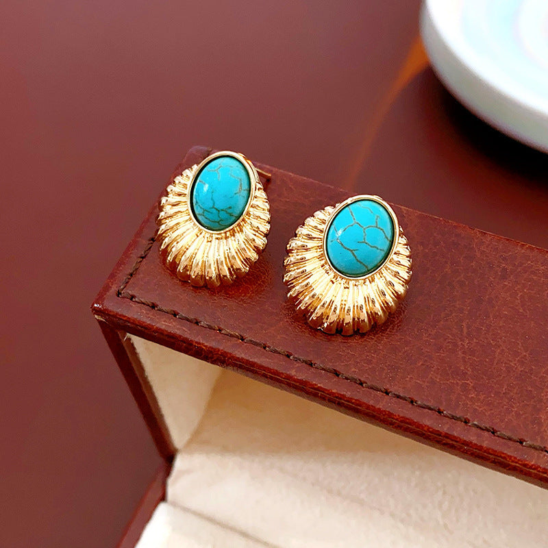 French Blue Geometric Vintage Stud Earrings - view 3