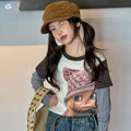 Girls' Cartoon Printed Faux Layered Long Sleeve T-Shirt