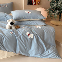 Misty Blue Puppy / 1.5m Bed - 4-Piece Flat Sheet - 200x230cm