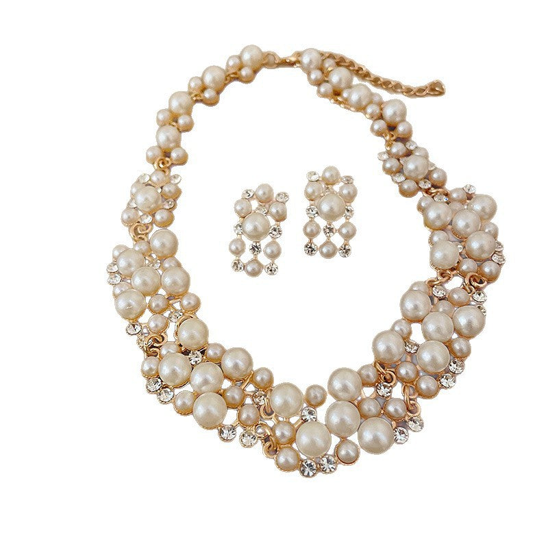 French Multi-Layer Pearl and Rhinestone Necklace - view 5