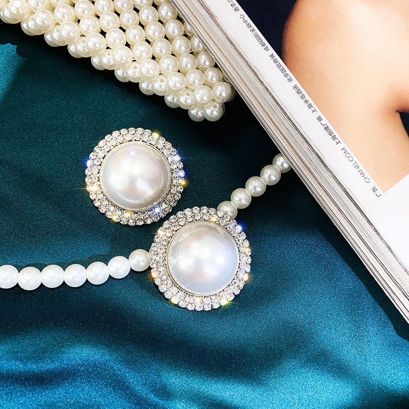 Rhinestone Heart Square Pearl Statement Earrings - view 6