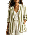 Women's Vacation Casual Long Sleeve Striped Loose Blazer 2026 - Gray