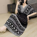 Women's Chinese French Short Sleeve V-Neck Printed Dress + Skirt 2026 - 1-1#