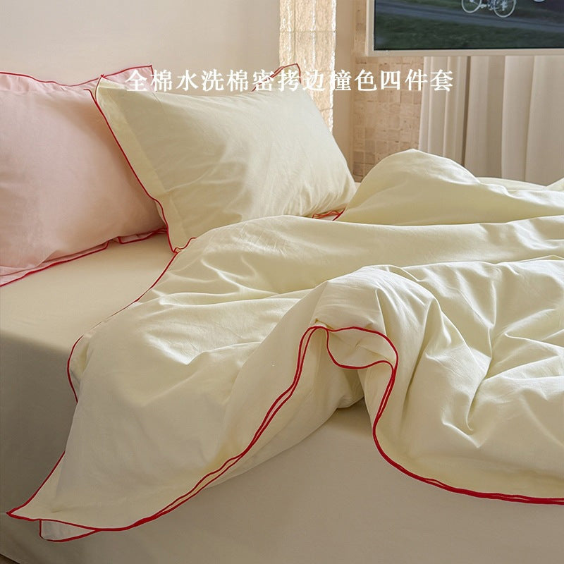 Clean Stitch Soft Pink Dense-Stitch Washed Cotton 4-Piece Bedding Set - view 3