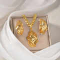 Overseas Bestseller Middle East Bestseller Cutout Long Wall Pattern Special Color Design Premium Necklace Pendant Earrings Bride Set