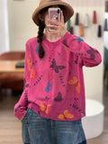 Women's Spring-Summer Casual Fashion Linen Cotton Printed Lightweight Loose Cardigan - Pink