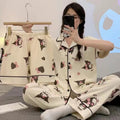 Women's Summer Japanese Short Sleeve Cardigan + Pants 3-Piece Set 2026 - 3-Piece Set Cardigan Apricot
