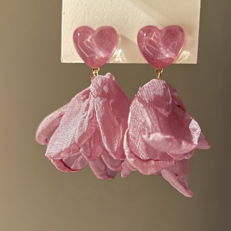 Pink Seed Bead Flower Pearl Tassel Earrings - view 3