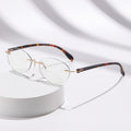 Ultra-Light Anti-Blue-Light Reading 8 Hole Premium Rimless Frame Diamond Beveled Single Vision Medium Elderly Reading Glasses