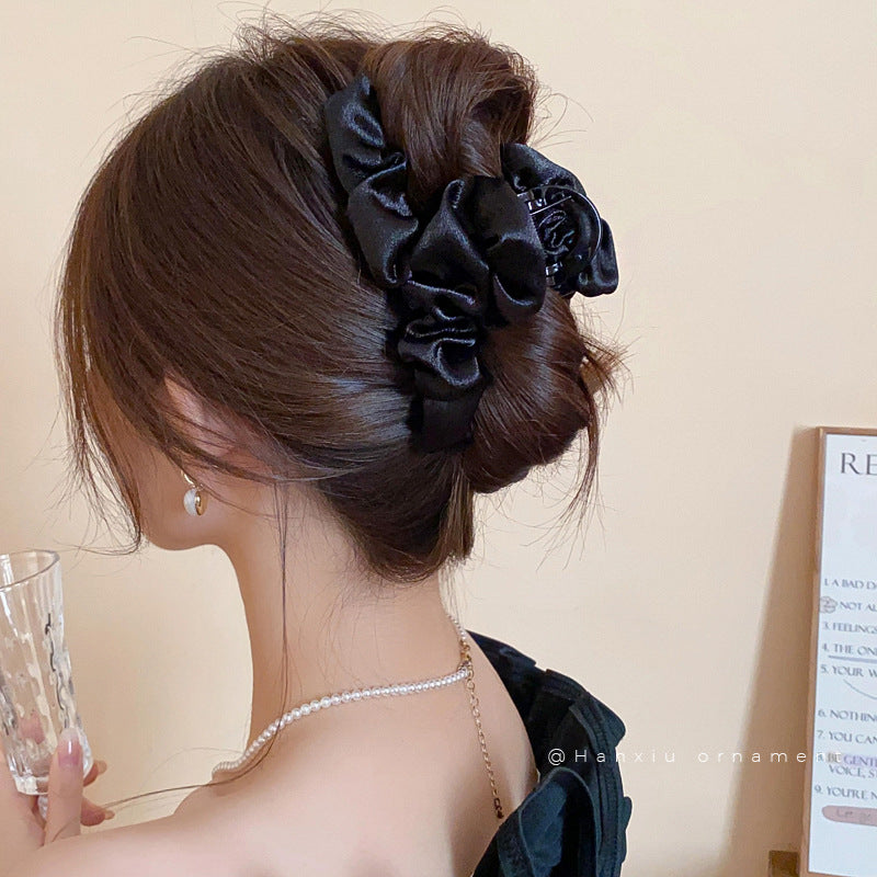 French Black Pleated Fabric Hair Claw Clip - view 4