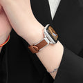 Fits Apple watchs11 Watch Band New Metal Bangle Lychee Texture Spliced Leather s10 / 9 / 8 Wrist Strap Women