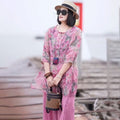 Spring-Summer Fashion Slimming Ramie Printed Loose Lantern Pants + Top 2-Piece Set