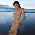 Backless Slim Fit Maxi Dress - Sexy Solid Color Slit Strap Dress Women