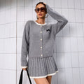 Fall Chanel-Style Fashion Knit Pleated Cardigan + Short Skirt 2-Piece Set