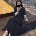New Chinese Style Heavy Embroidery V-Neck Long Dress, Loose Fit