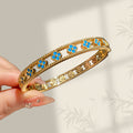 10K Flower Tube Four Leaf Clover Width Slim Cut Bangle Copper Coated 18K Gold Fashionable Versatile Full Diamond Bracelet Light Luxury Elegant Hand Jewelry