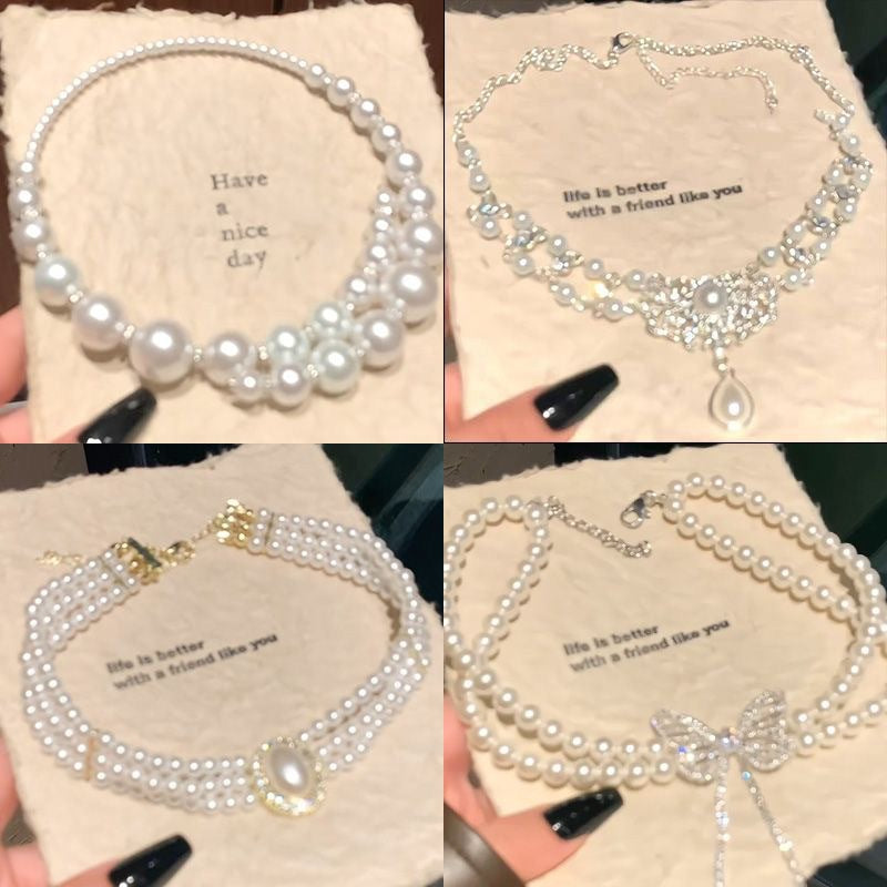 French Multi-Layer Pearl Necklace - view 2