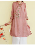 Women's Spring-Summer New Chinese Ethnic Embroidered Loose Mid-Length Long Shirt 2026 - Green
