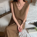 Korean Chic Solid Sleeveless Backless Thin Strap Dress