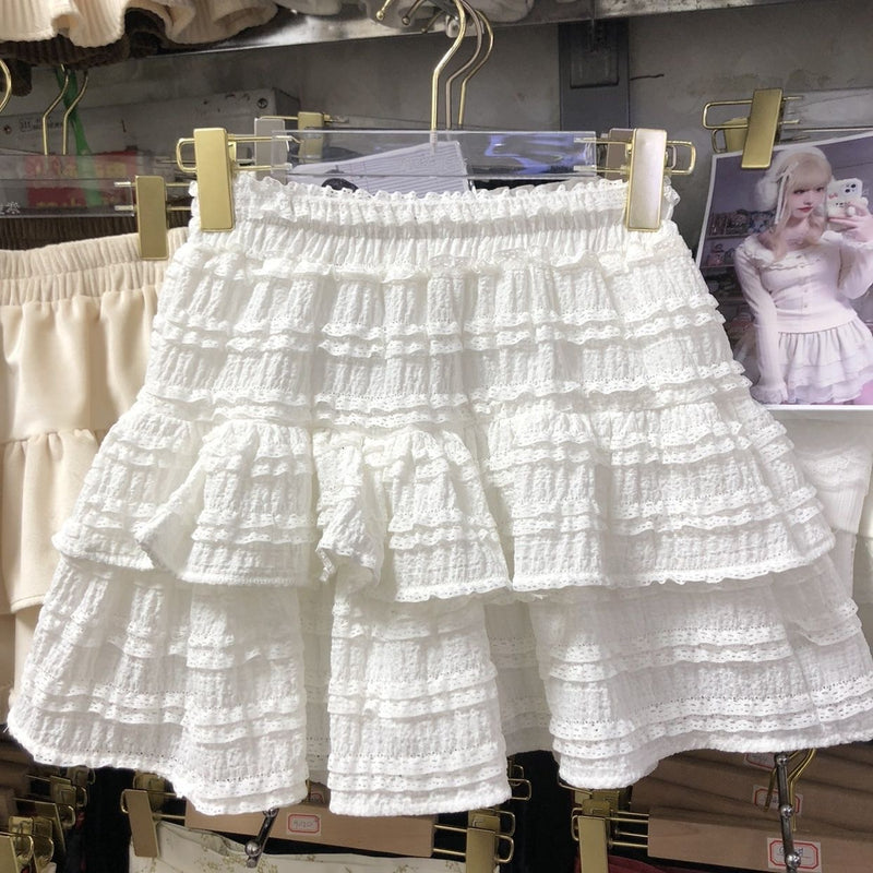 Spring Japanese Unique Lace Lace Trim Skirt
