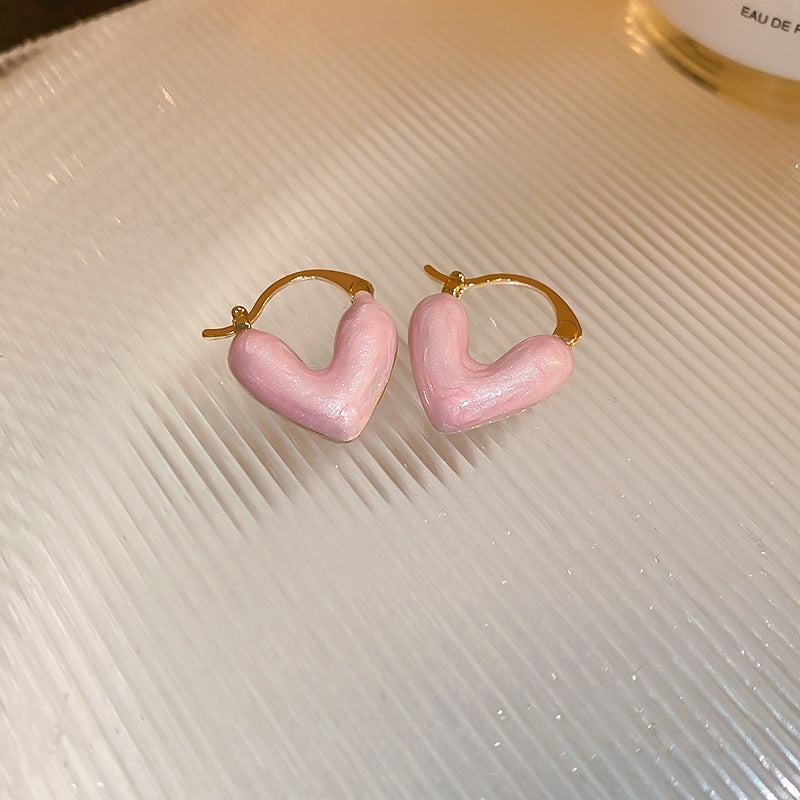 Pink Enamel Heart Huggie Hoop Earrings - view 9