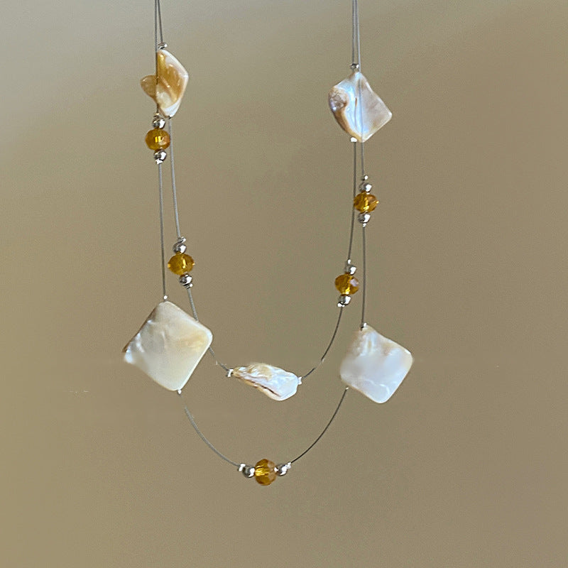 Beach Shell Glass Bead Double-Layer Necklace - view 4