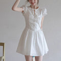 EGKA French Embroidered Short Sleeve A-Line Fitted Dress