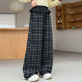 Girls' Plaid Lace-Trim Waist Wide-Leg Pants