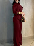 Summer Fashion Youthful Waist-Tie Wide Leg Pants + Shirt 2-Piece Set
