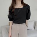 Summer French Unique Puff Sleeve Short Sleeve Square Neck Lightweight Shirt