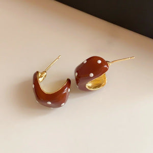 Korean Enamel Polka Dot Round Stud Earrings - view 7