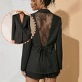 Women's Lace Tie-Front Waist-Tie Lightweight Blazer 2026 - Black