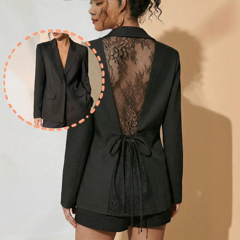 Women's Lace Tie-Front Waist-Tie Lightweight Blazer 2026 - Black