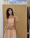 Summer Korean Artistic Ramie Mini Flutter Sleeve Stand Collar Printed Loose Shirt
