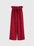 Summer Casual Fashion Tie-Front Lace Trim Loose Wide Leg Pants
