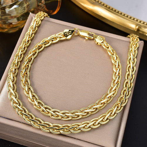 Western Trendy Personality Statement Overseas Twist Spliced Plain Chain Chunky Chain Stripe Bracelet Necklace 2-Piece Set Wholesale