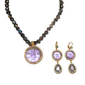 Vintage Purple Moen Smiley Pendant Elegant Crystal Relief Accessory Set Rhinestone Stone Necklace