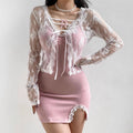 Women's Vintage Lace Jacquard Tie Front Cardigan